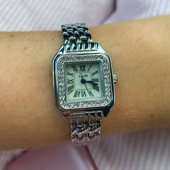 Unique Panthere Classic Silver Watch with Crystal Accents Watches With Roman Numerals, Elegant Ladies... From  main image 2